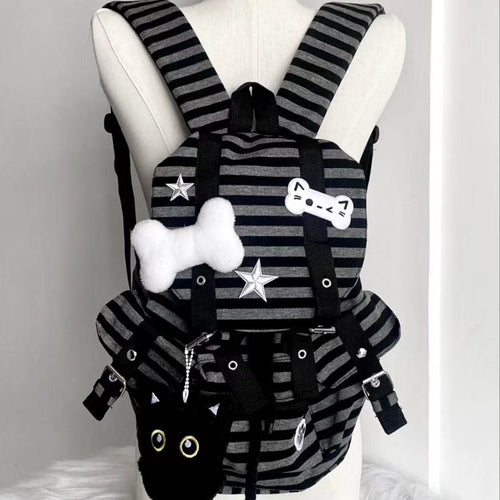 Cotton backpack with striped pattern
