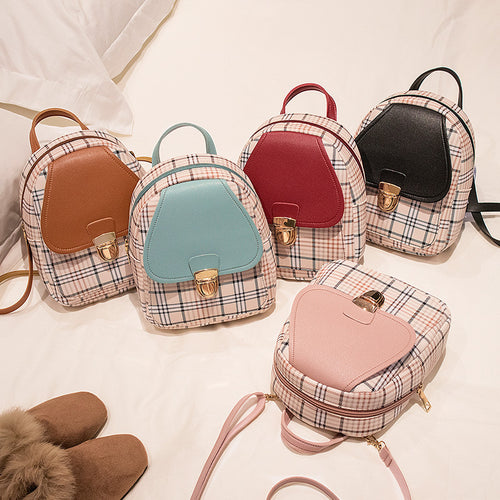 PU backpack with grid pattern, waterproof