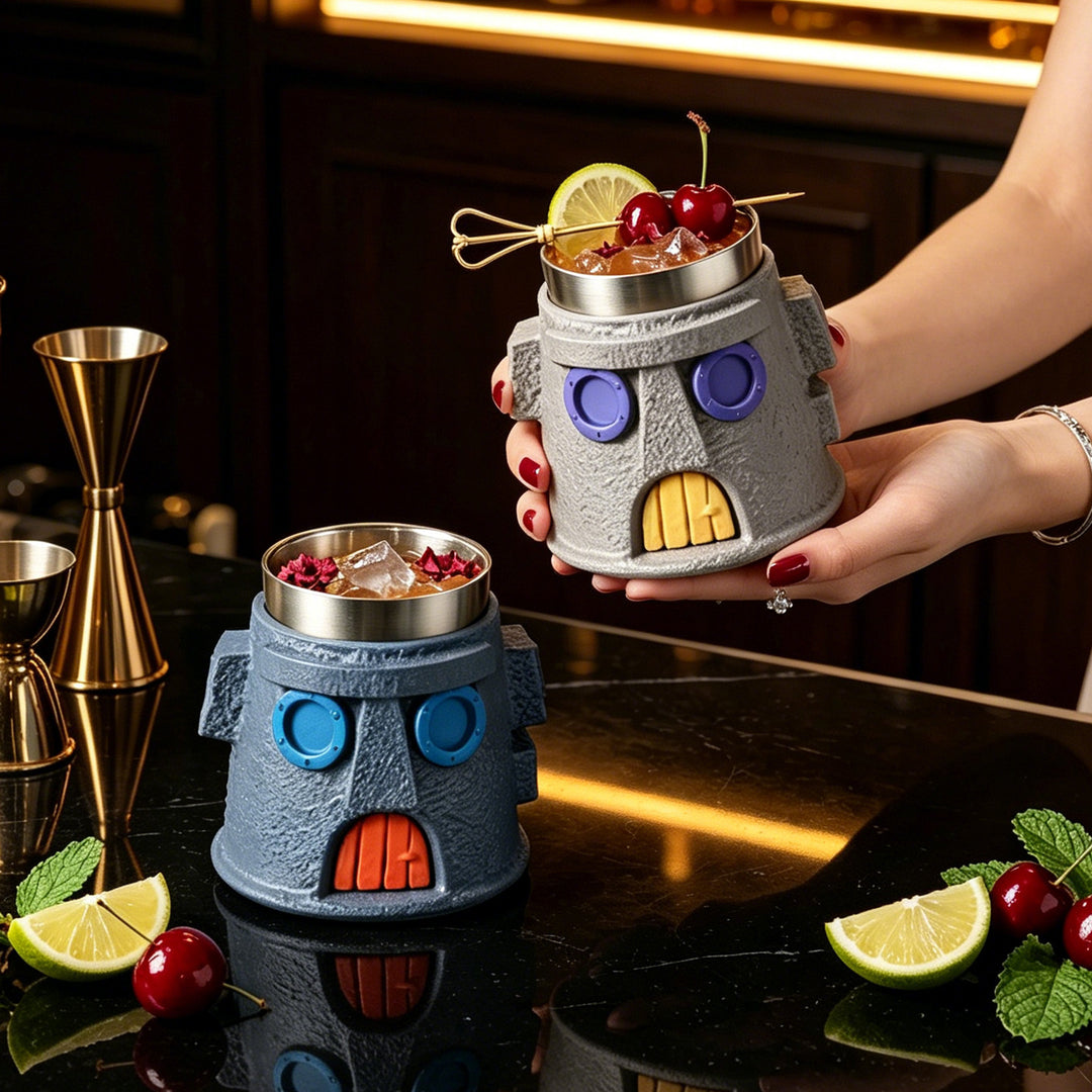 Stainless steel drinking glass with castle design