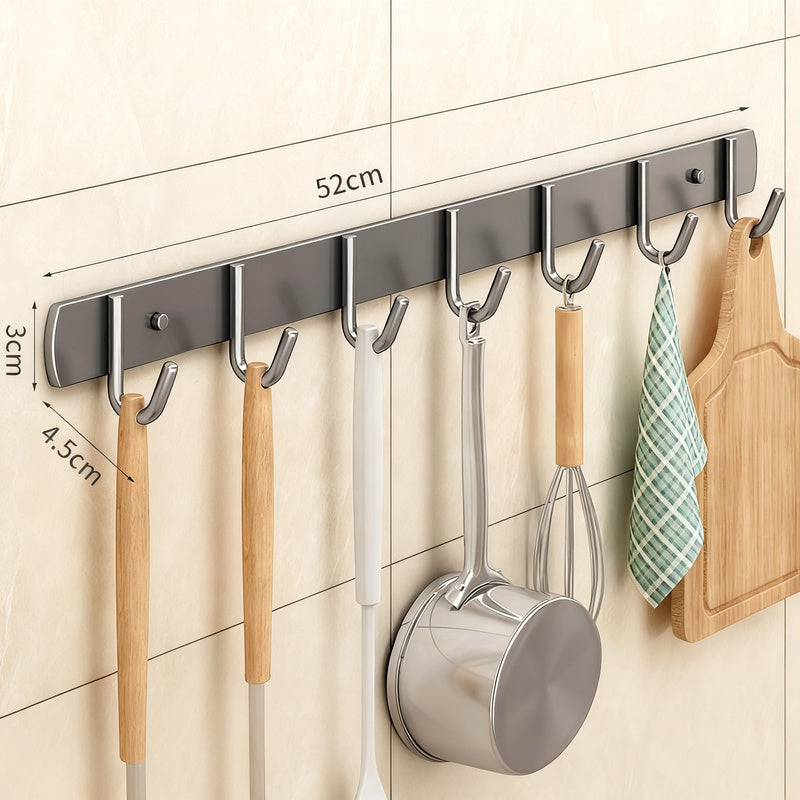 Stainless steel kitchen holder with multiple hooks