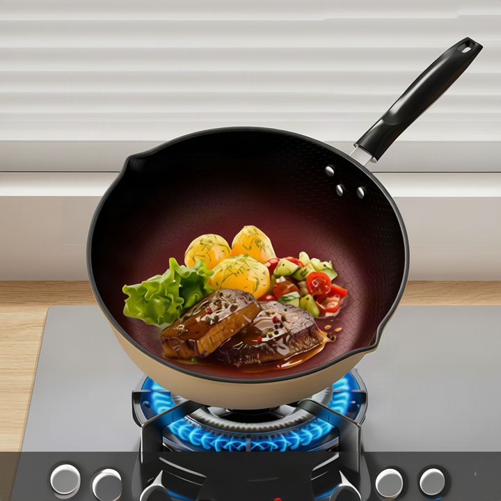 Non-stick frying pan with honeycomb pattern