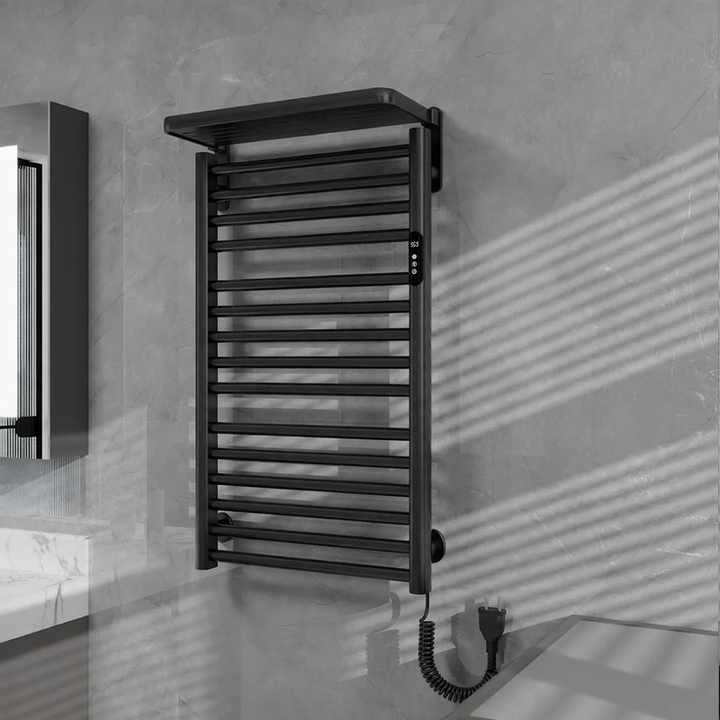 Towel radiator with towel holder, steel construction