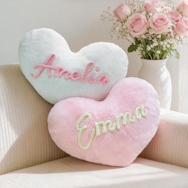 Heart pillow made of plush, heart shape