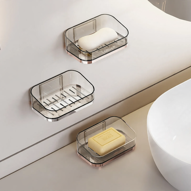 Wall-mounted soap dish with suction cup, stackable
