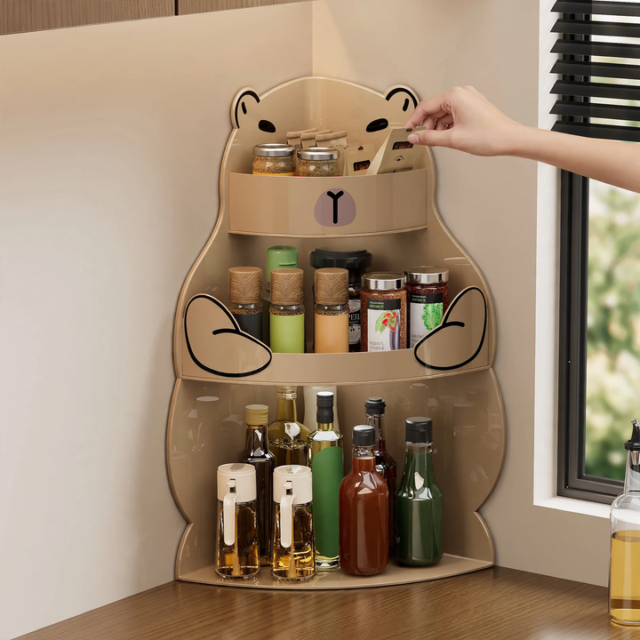 Corner shelf for kitchen, plastic, multi-tiered