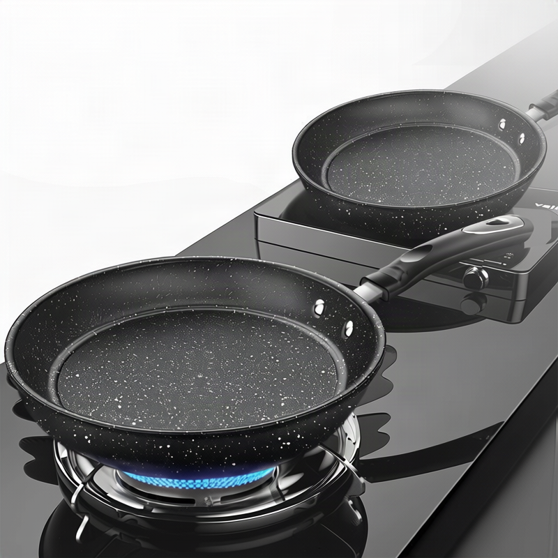 Frying pan with glass lid, cast iron bottom
