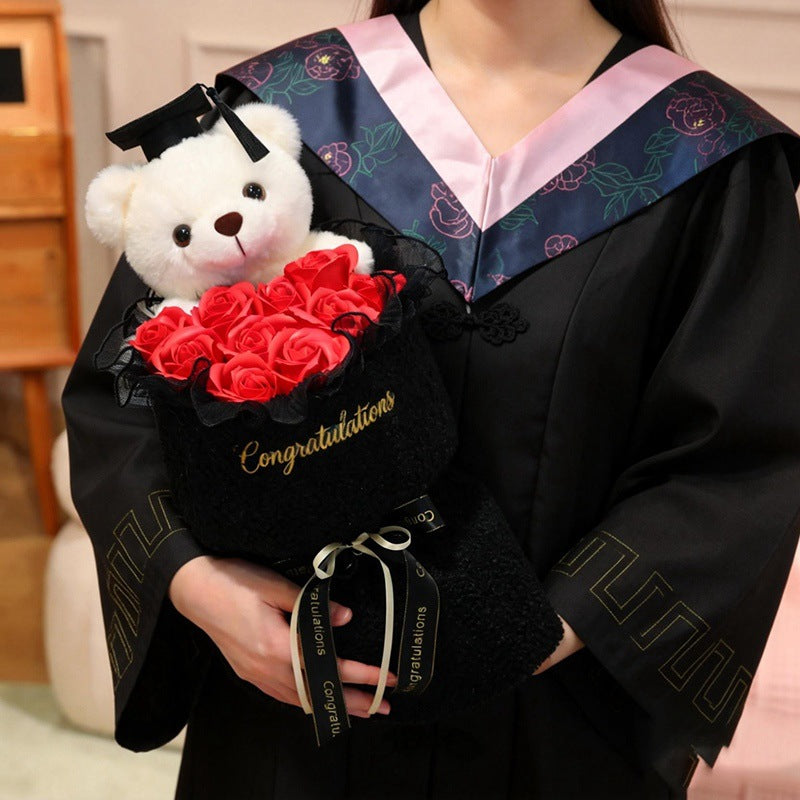 Plush teddy bear with bouquet, 45 cm