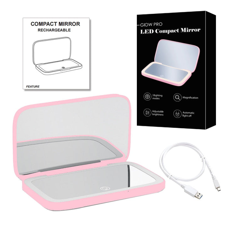 BowLift | Mini LED 10x Magnification Cosmetic Mirror with Various Light Settings, USB Rechargeable