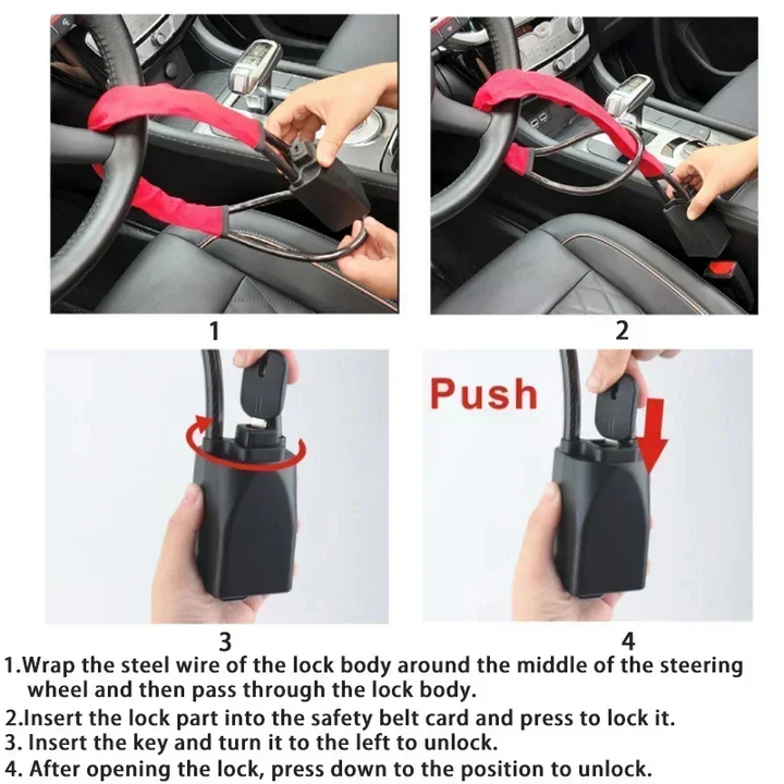 BowLift | Universal Car Steering Wheel Lock with Seat Belt Security