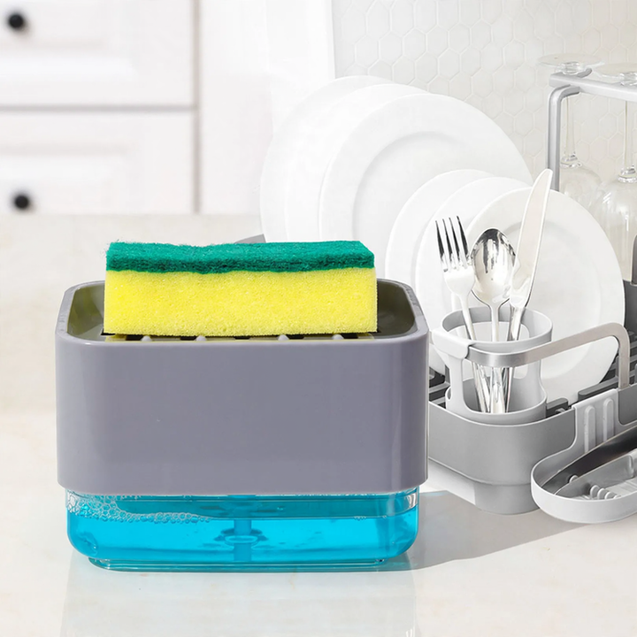 Soap dispenser with sponge and cleaning cloth