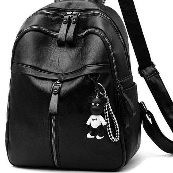 Double shoulder backpack with soft faux leather look