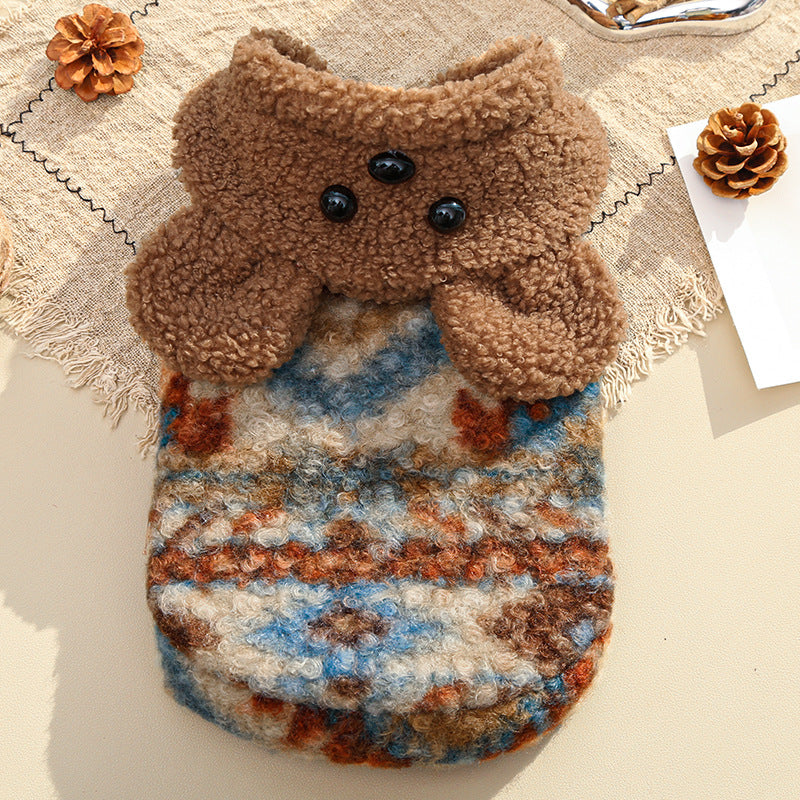 Pet sweater with fleece lining, two-armed