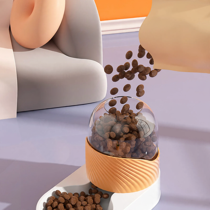 White drinking and feeding station for cats and dogs