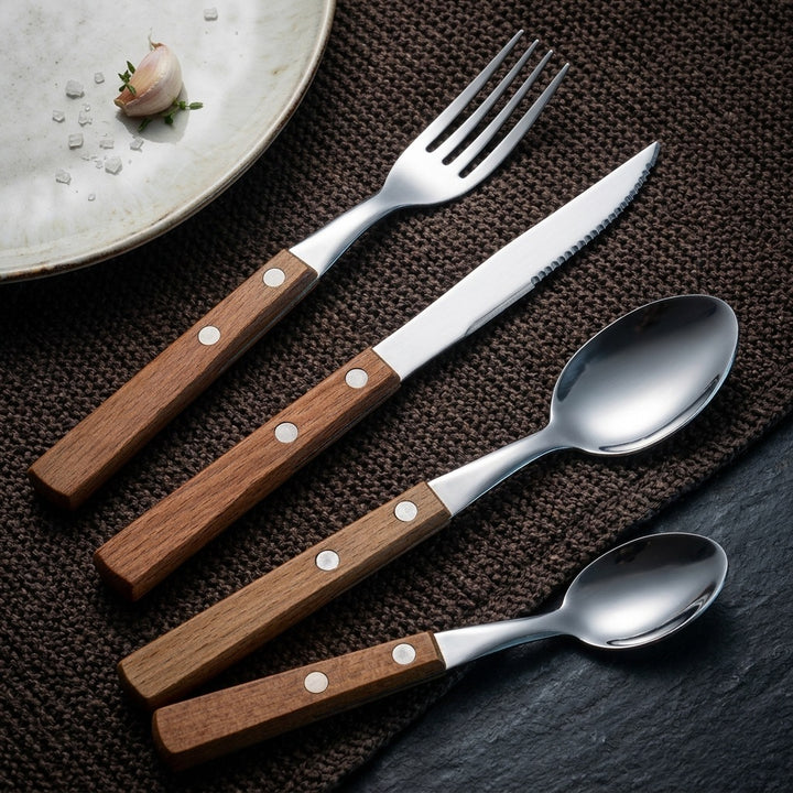Cutlery set 12-piece, stainless steel with wooden handle