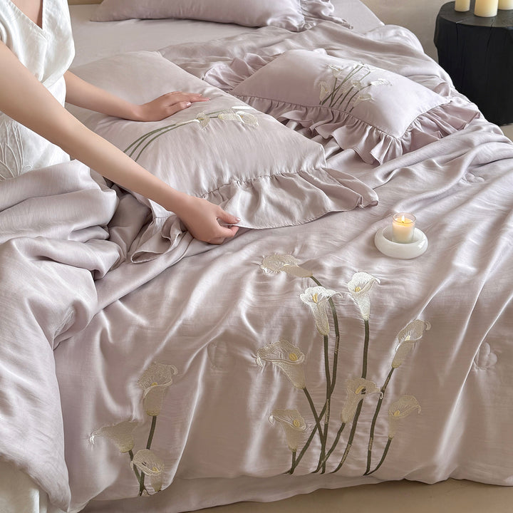 Summer bedding set with embroidery, 4-piece