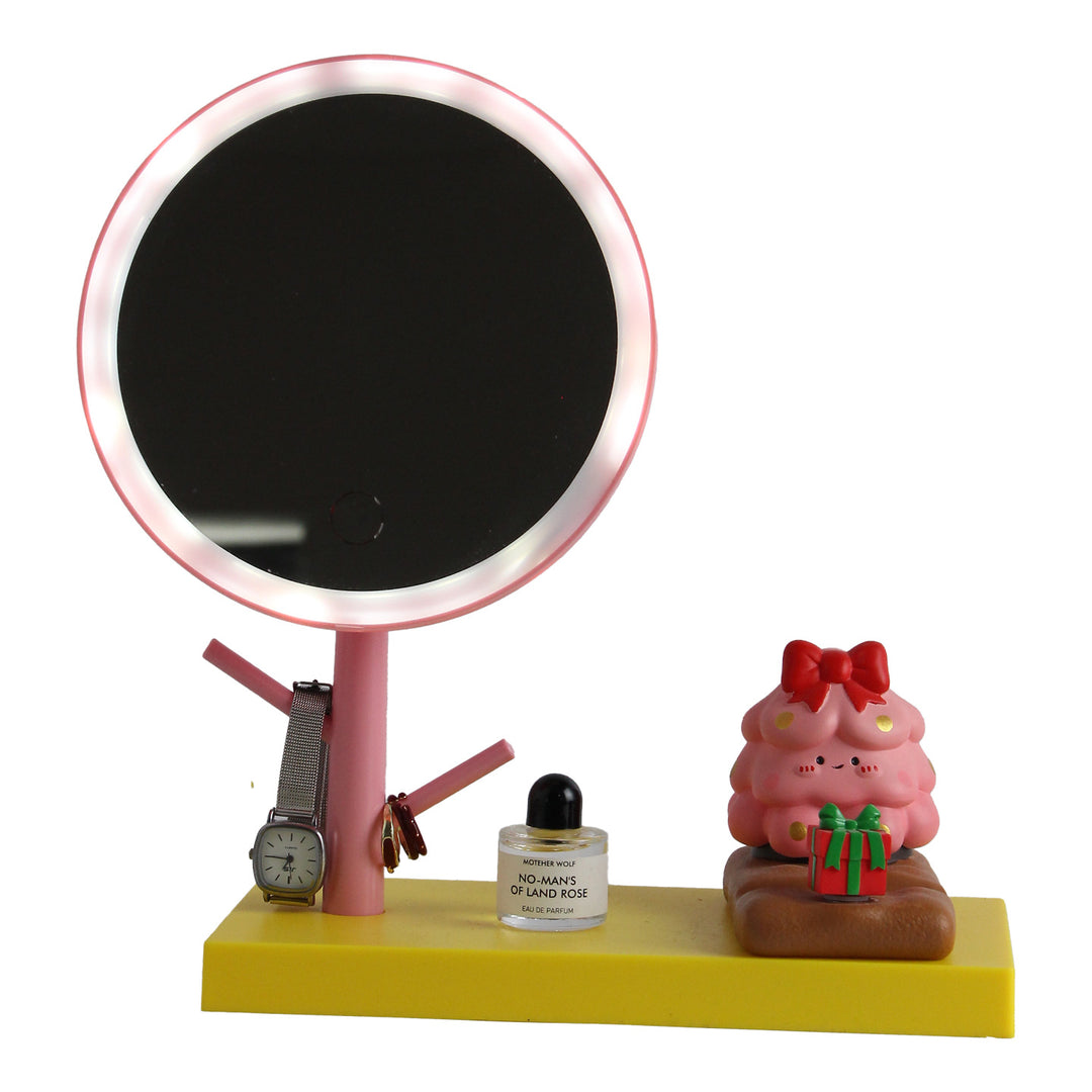 LED makeup mirror with smartphone holder