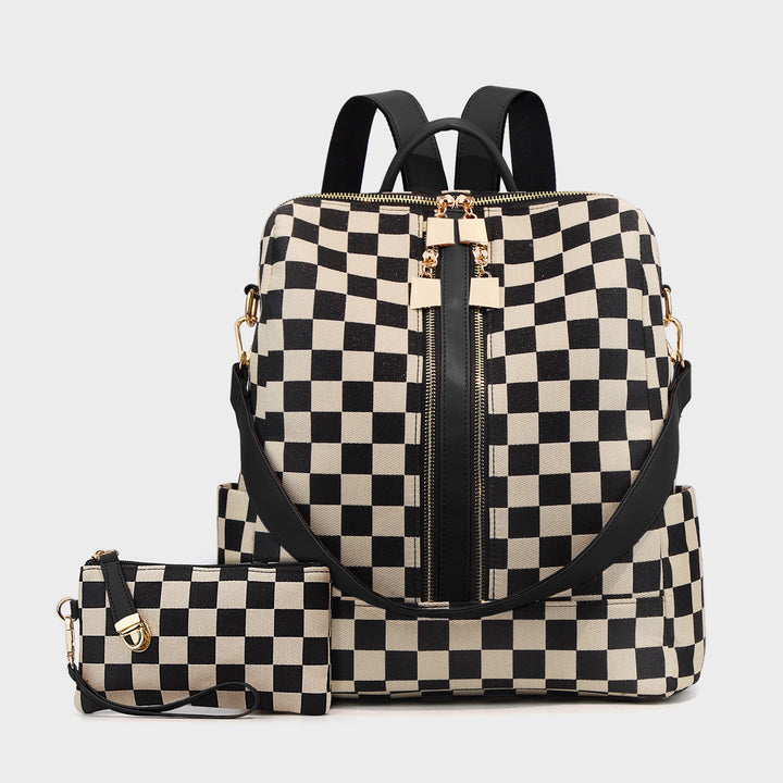 Women's Backpack, Canvas, Checkerboard Pattern