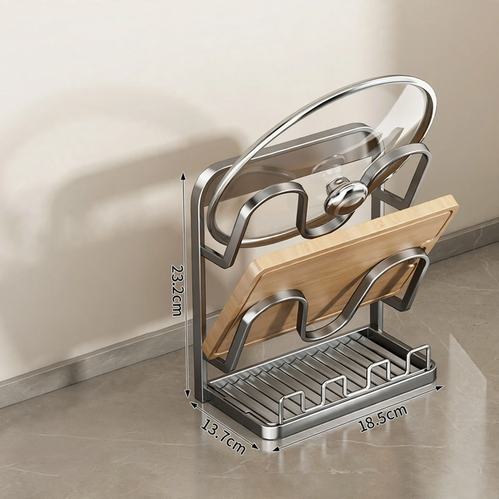 Pot lid and cooking spoon holder, wall and table version