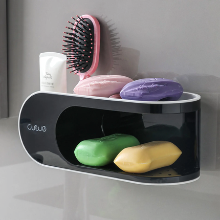 Double soap holder shelf, suction cup, plastic