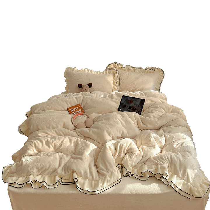 Bedding set made of milk fibers with lace edge
