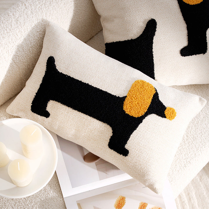 Cuddly pillow with dog motif, linen