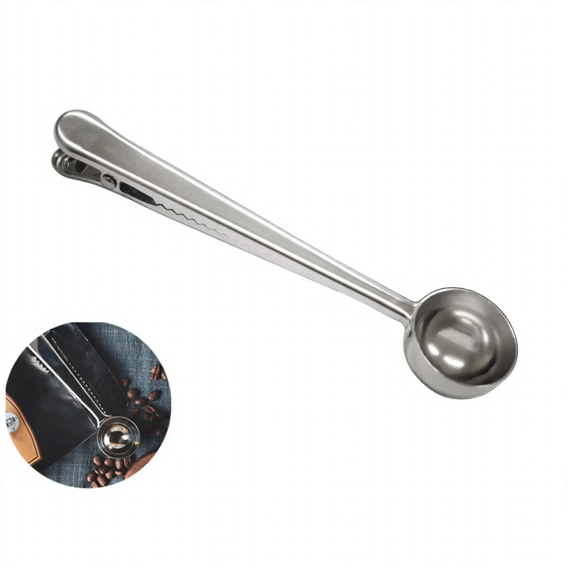2-in-1 coffee spoon and clamp made of stainless steel