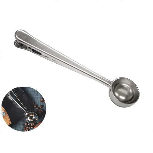 2-in-1 coffee spoon and clamp made of stainless steel
