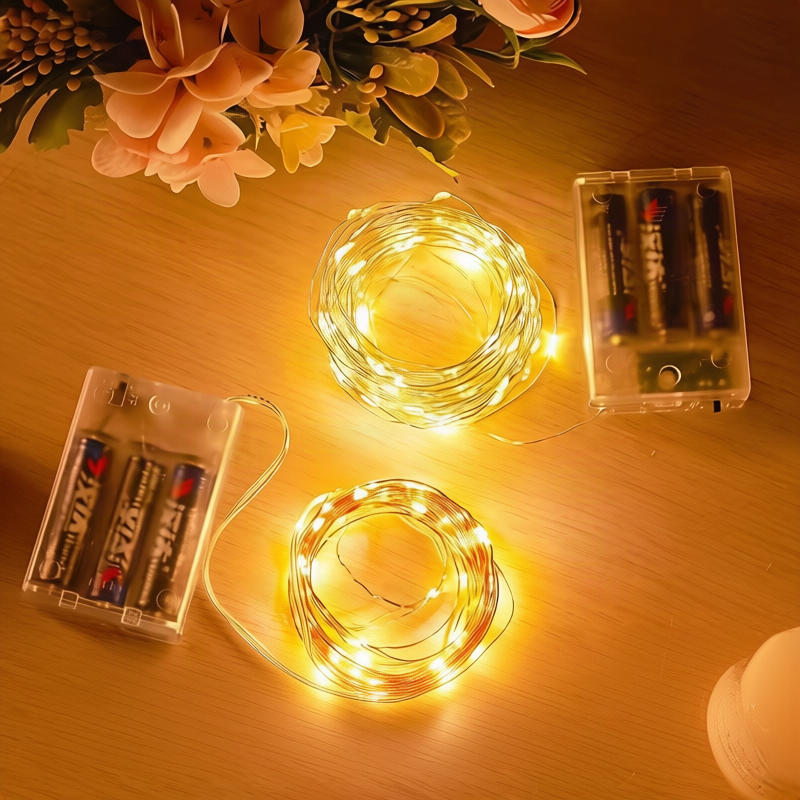 LED string lights, 10 m, 100 lights, USB/battery