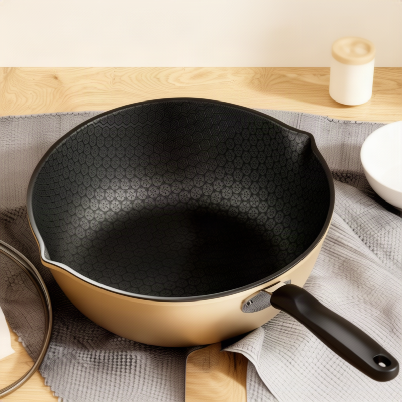 Non-stick frying pan with honeycomb pattern