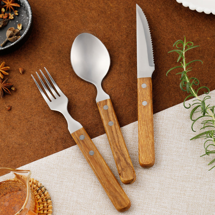 Cutlery set 12-piece, stainless steel with wooden handle