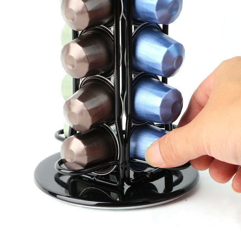 Rotatable coffee capsule organizer made of steel