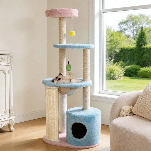 Cat climbing tree with scratching board and cave