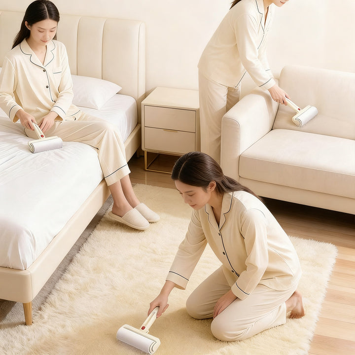Lint roller with replacement rolls, foldable