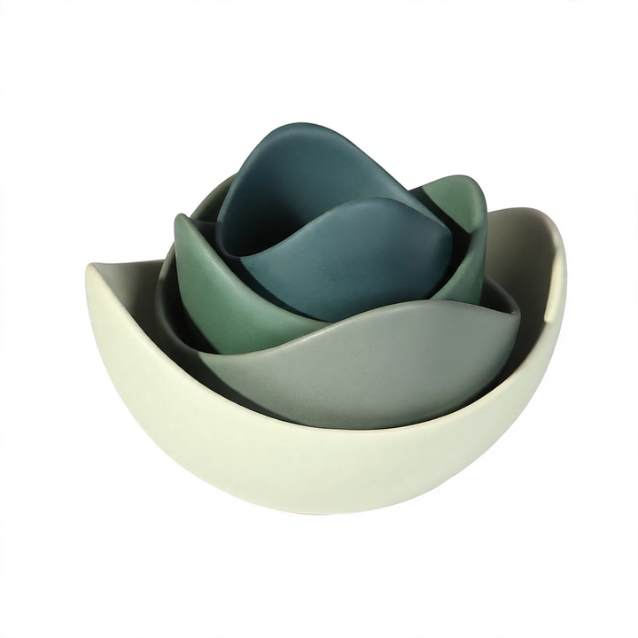 Ceramic bowls set, lotus shape, muted colors