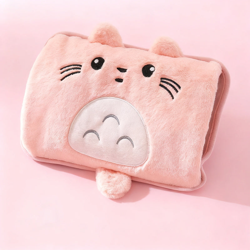 Electric hot water bottle with plush cover