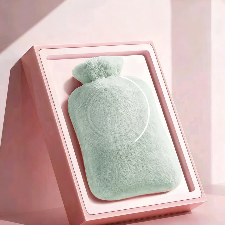 Hot water bottle with plush cover, 1000–2000 ml