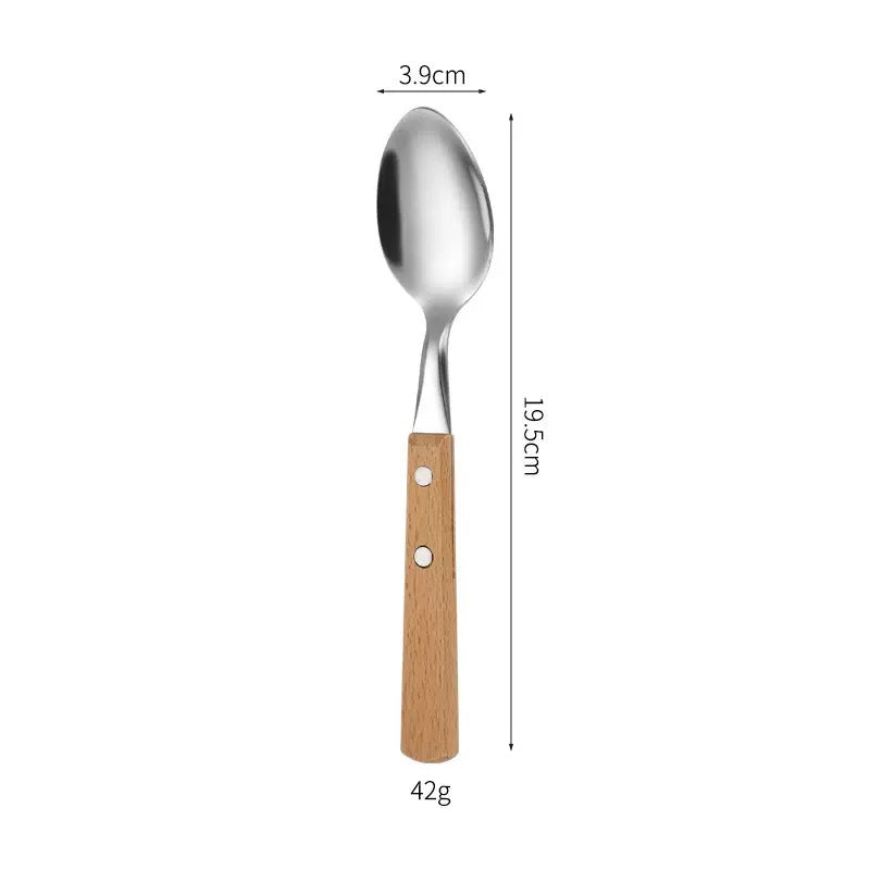 Cutlery set 12-piece, stainless steel with wooden handle