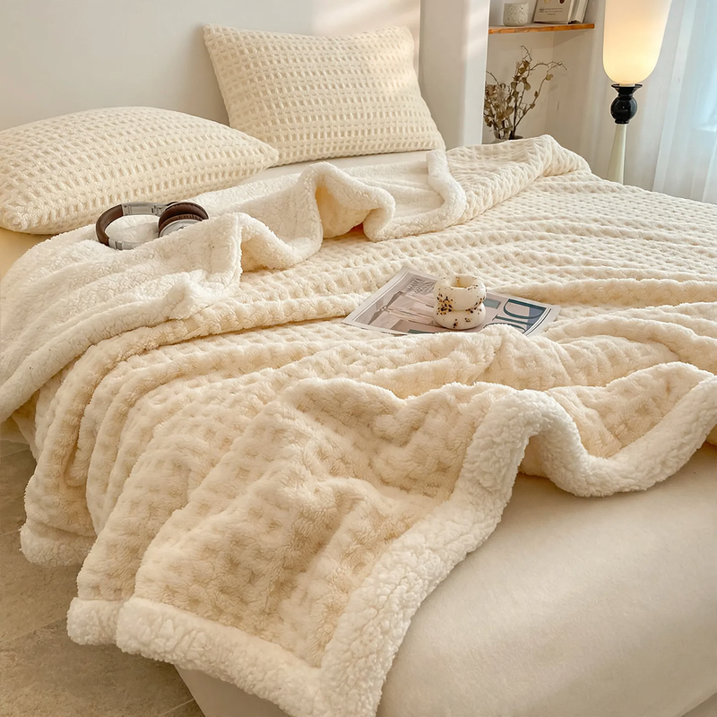 Double-layer waffle pique fleece blanket, 1000–1500 g