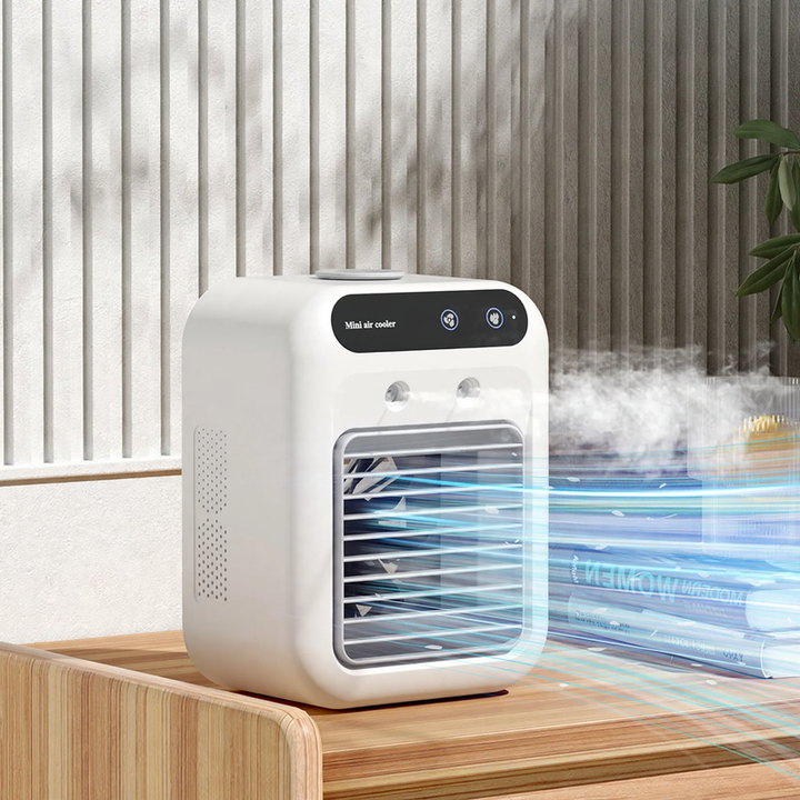 Portable table cooling fan with spray function