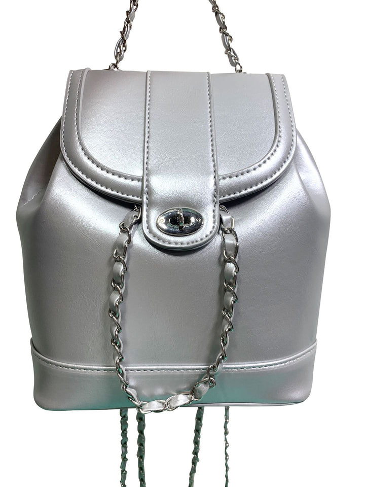Compact backpack made of PU with chain decoration