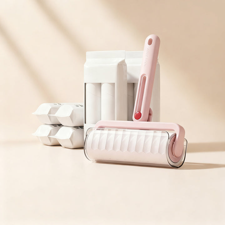 Lint roller with replacement rolls, foldable