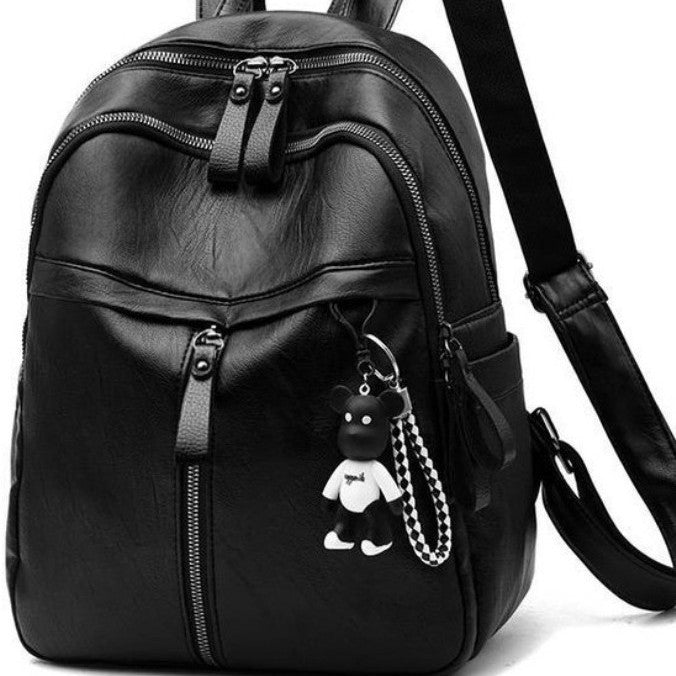 Double shoulder backpack with soft faux leather look