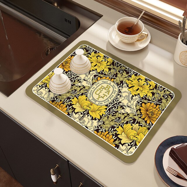 Drying Mat Kitchen Counter Rubber Coffee Bar Accessories Coffee Mats Pads | Bowlift