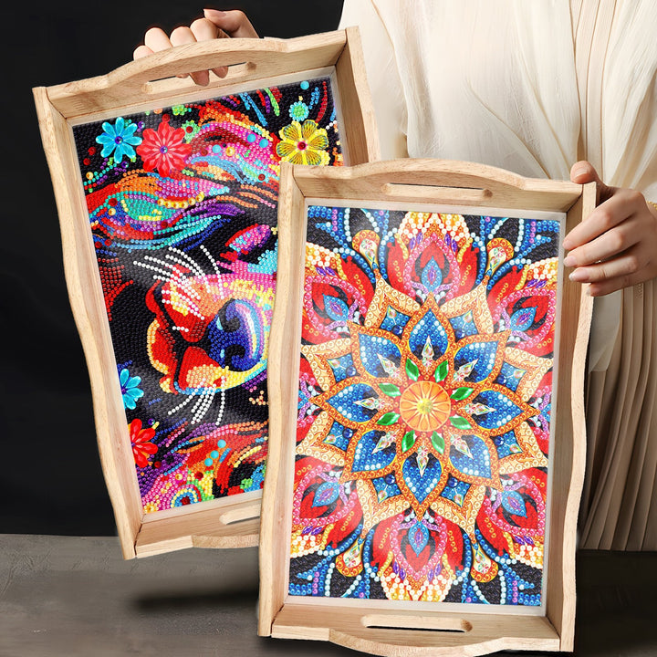 BowLift | DIY Diamond Painting Wooden Tray Food Tray with Handle Living Room Decoration Mandala Wooden Tray Kit