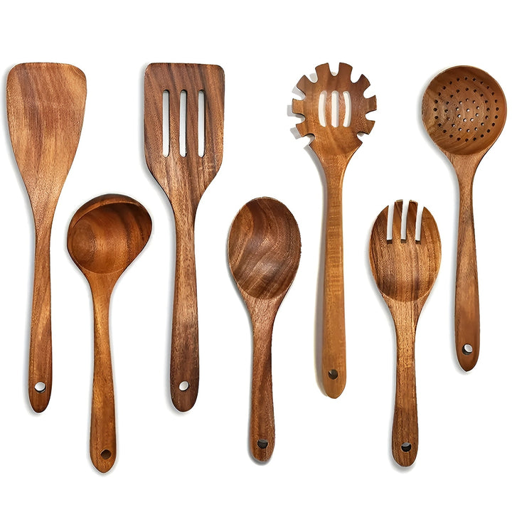 7-Piece Wooden Kitchen Utensil Set for Pans and Daily Cooking | Bowlift