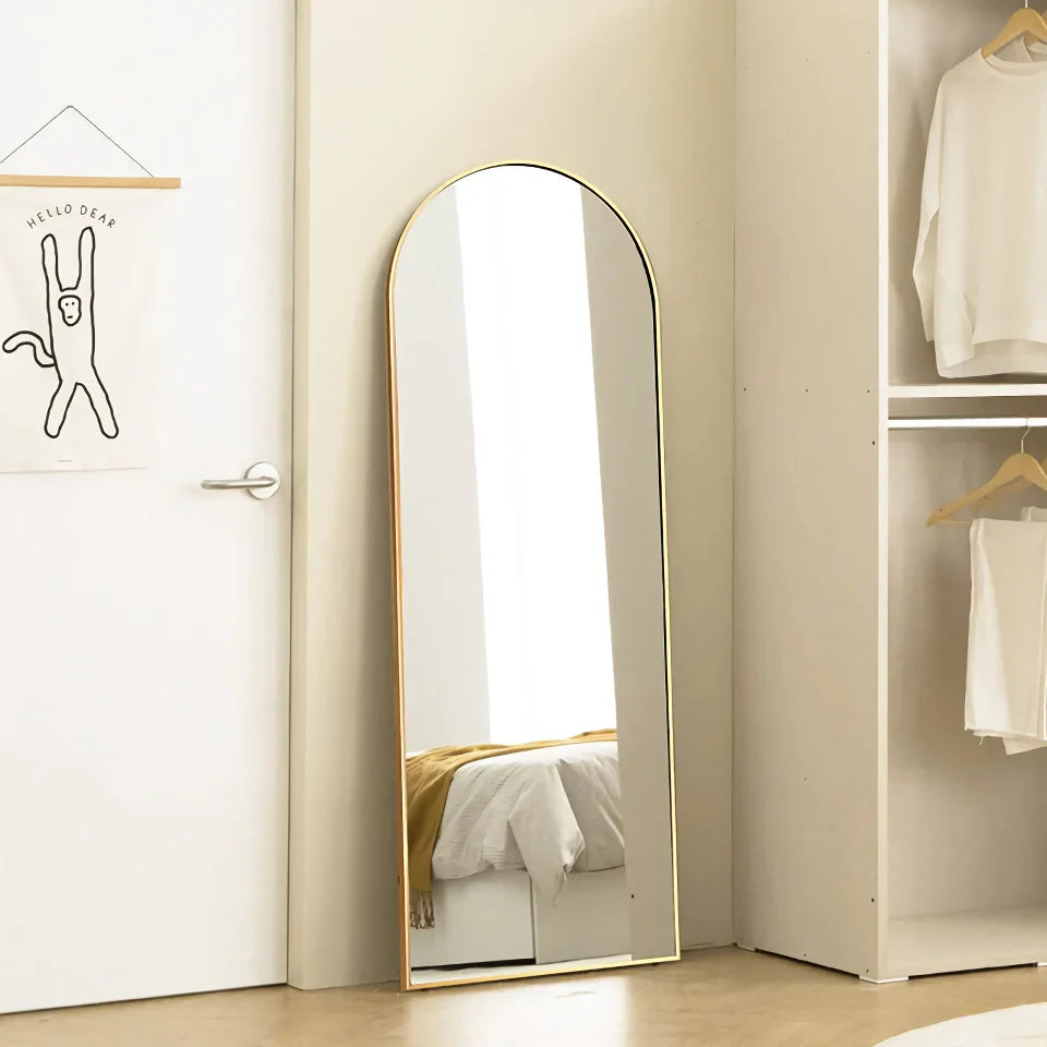 BowLift | 18" x 58" Arched Full Length Mirror with Stand – Elegant Gold Design
