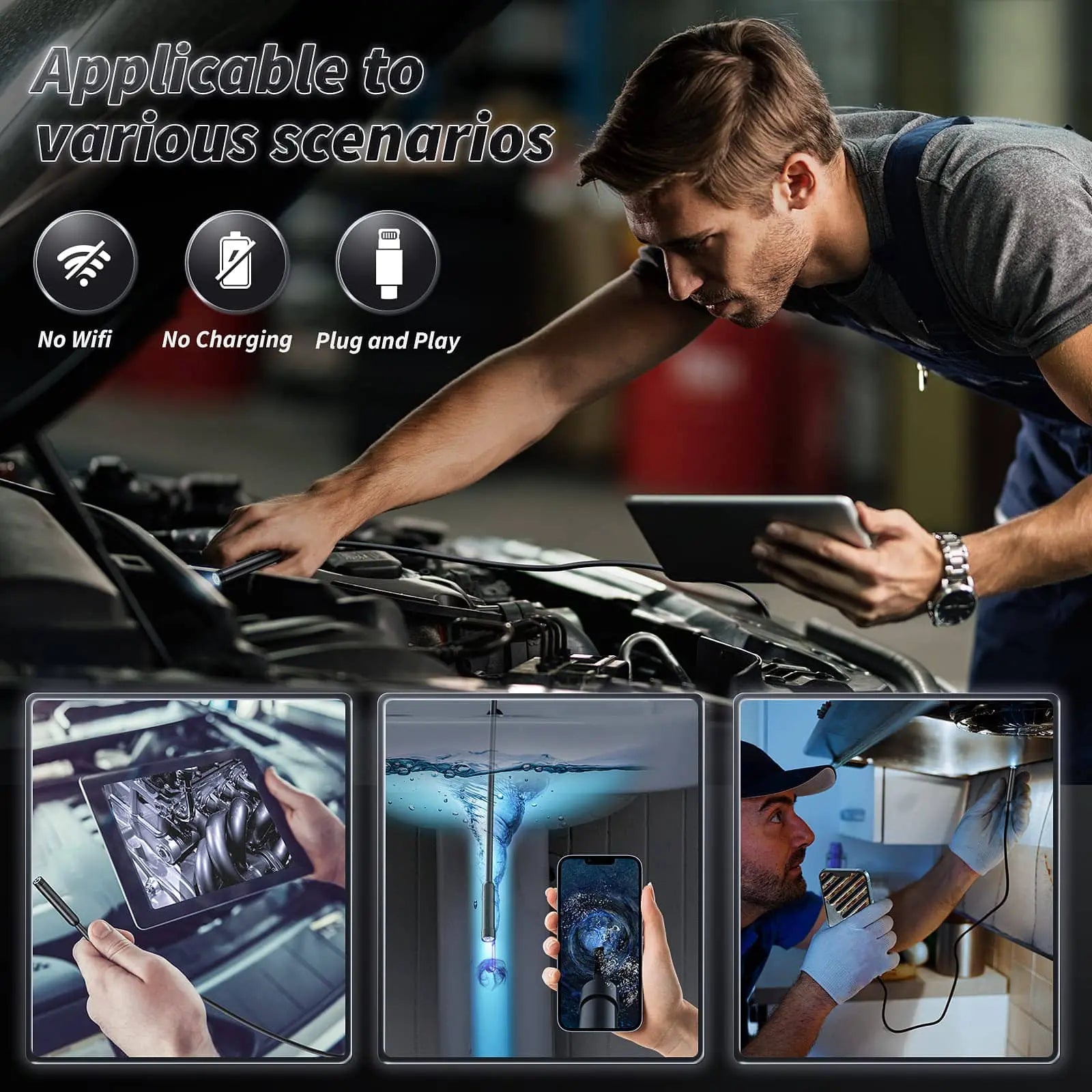 BowLift | HD Inspection Endoscope Camera – Waterproof with Adjustable LED Light