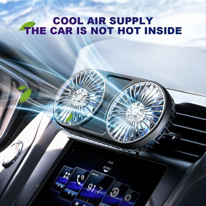 360° Rotating Dual-Head USB Car Fan with Ambient Lighting | Bowlift