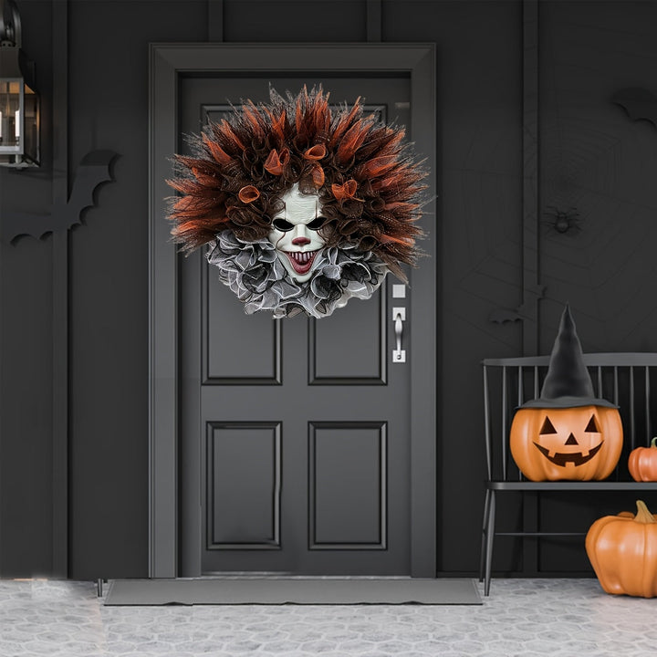BowLift | Halloween Scary Clown Mesh Wreath | Creepy Front Door Decor