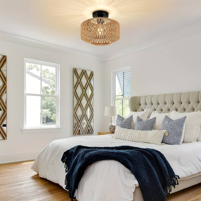 BowLift | WovenCap Ceiling Light - Boho Chic - Rustic Elegance - Modern Versatility